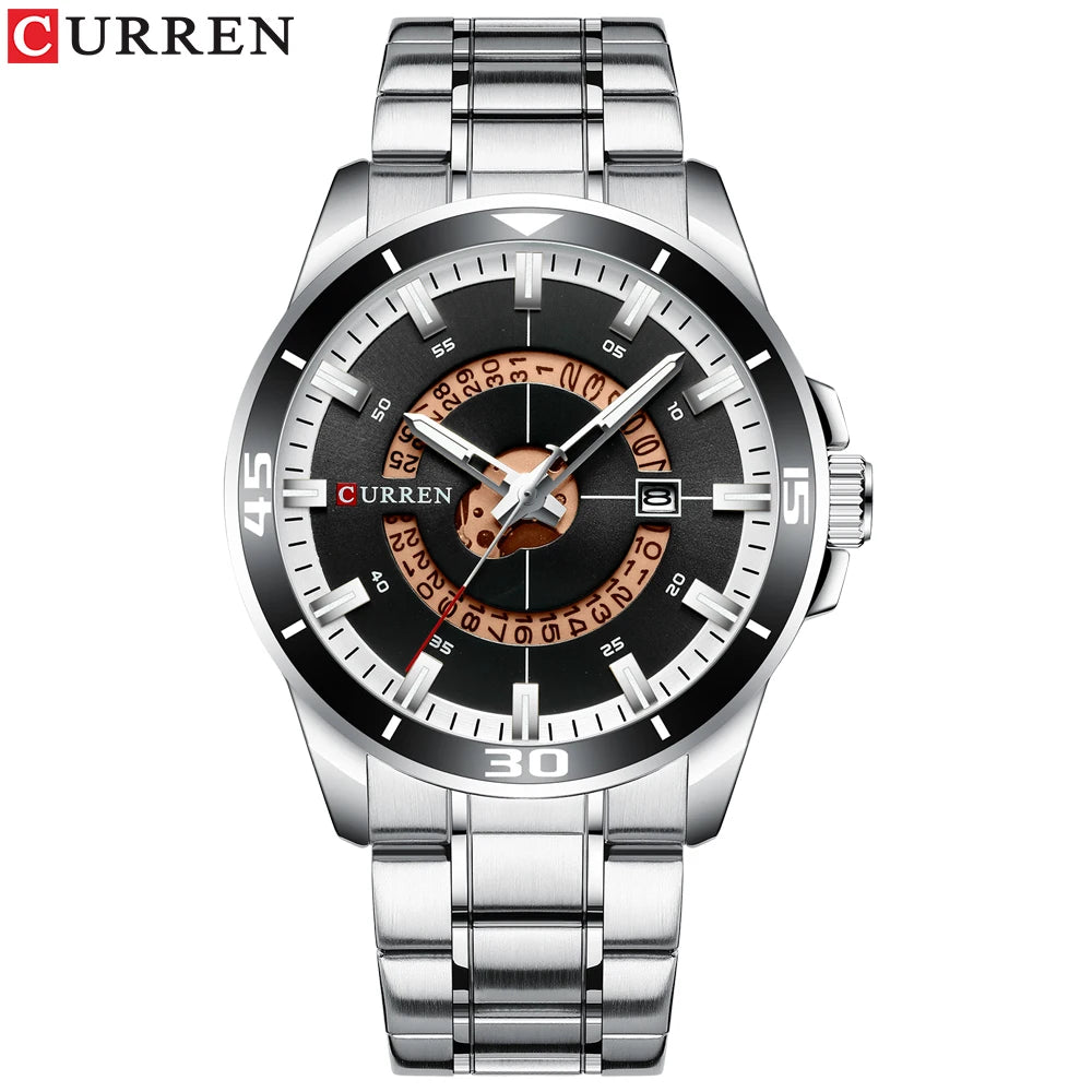 Relojes CURREN para hombre, relojes de negocios de moda para hombre con correa de acero inoxidable, reloj de cuarzo resistente al agua para hombre con fecha automática