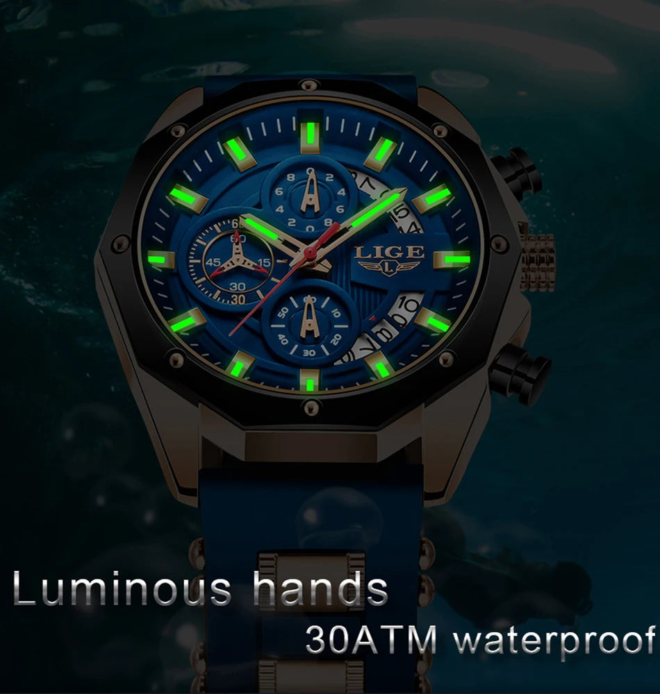 LIGE 2024 - Nuevos relojes de moda para hombre, marca superior de lujo, reloj deportivo de silicona, reloj de cuarzo con fecha, reloj de pulsera resistente al agua, cronógrafo