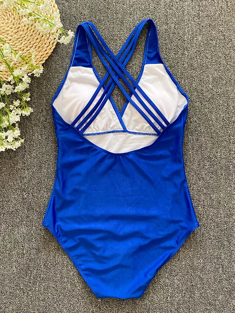 Traje de baño de una pieza sexy 2023 para mujer, con vendaje cruzado y espalda descubierta, monokini de realce, ropa de playa