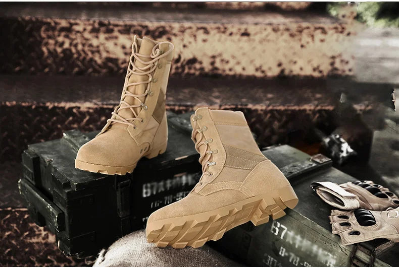 TaoBo 2024 Original Military Leather Boots Size 40-45 Men High Top Tactical Desert Combat Shoes SWAT Army Hiking Boot Zapatos