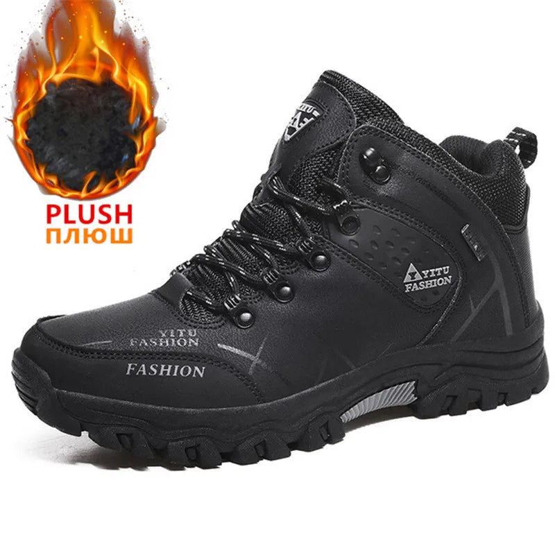 Botas de nieve de invierno para hombre, impermeables, de cuero, muy cálidas, para exteriores, senderismo, trabajo, talla 39-47