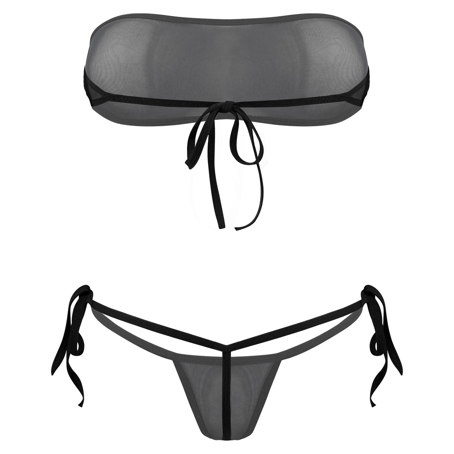 Traje de baño de malla transparente para mujer, conjunto de bikini triangular con microcordones y tanga, traje de baño de 2 piezas, ropa de playa sexy, bikini