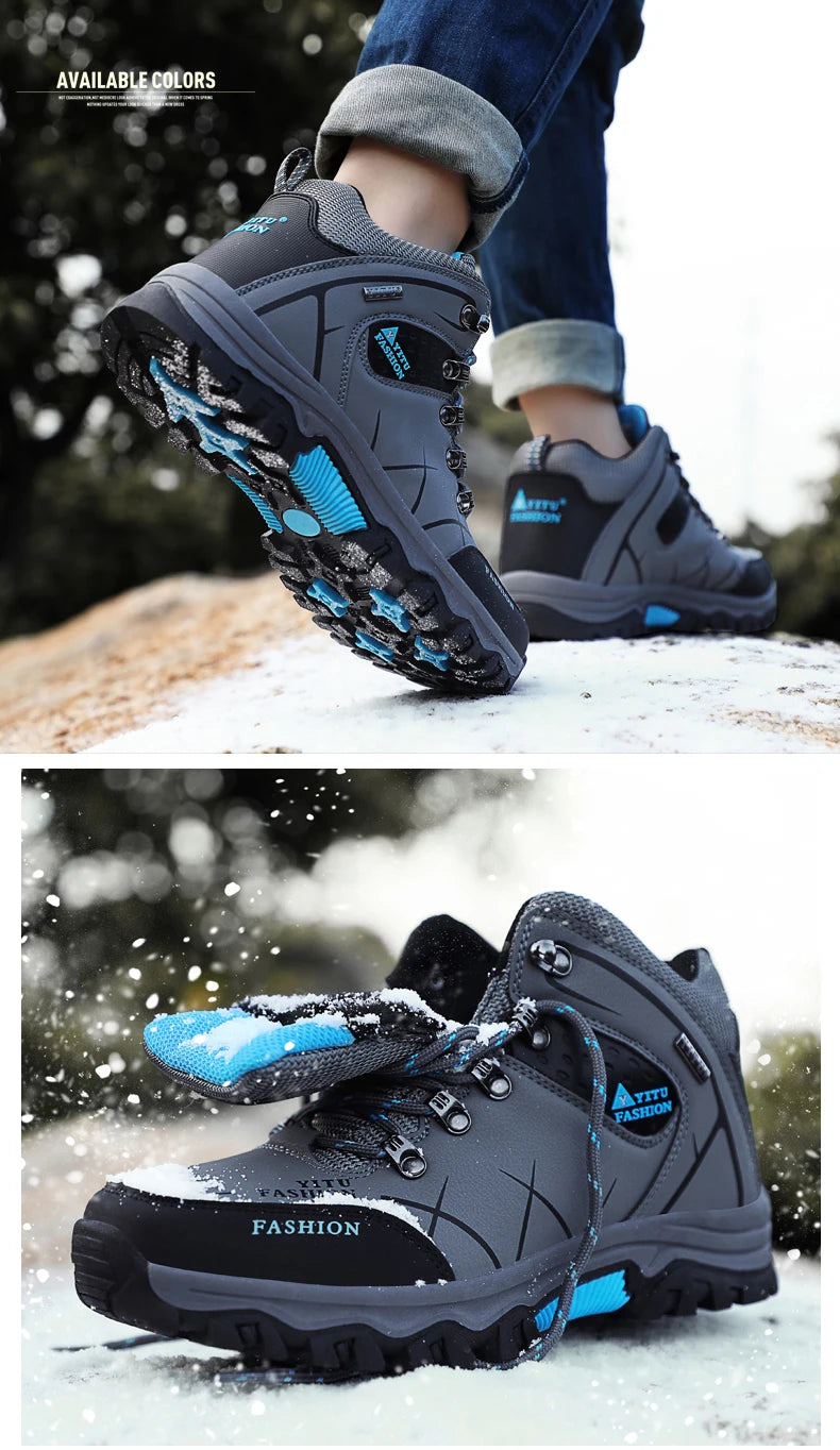 Botas de nieve de invierno para hombre, impermeables, de cuero, muy cálidas, para exteriores, senderismo, trabajo, talla 39-47