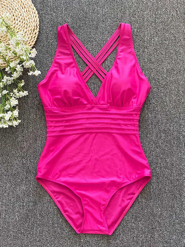 Traje de baño de una pieza sexy 2023 para mujer, con vendaje cruzado y espalda descubierta, monokini de realce, ropa de playa