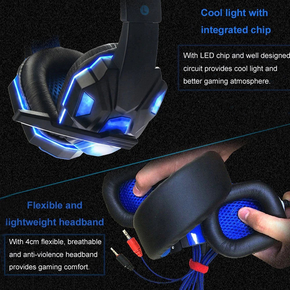 Auriculares para juegos 2021 con luz LED, micrófono, estéreo, graves profundos, para PC, portátil, gamer