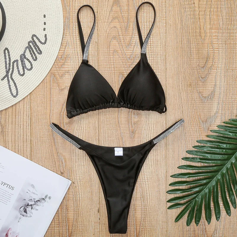 Sexy Shiny Sequins Mini Micro Thong Bikini Women Swimsuit Female Swimwear Two pieces Bikini set Brazilian Bathing Suit Swim Lady