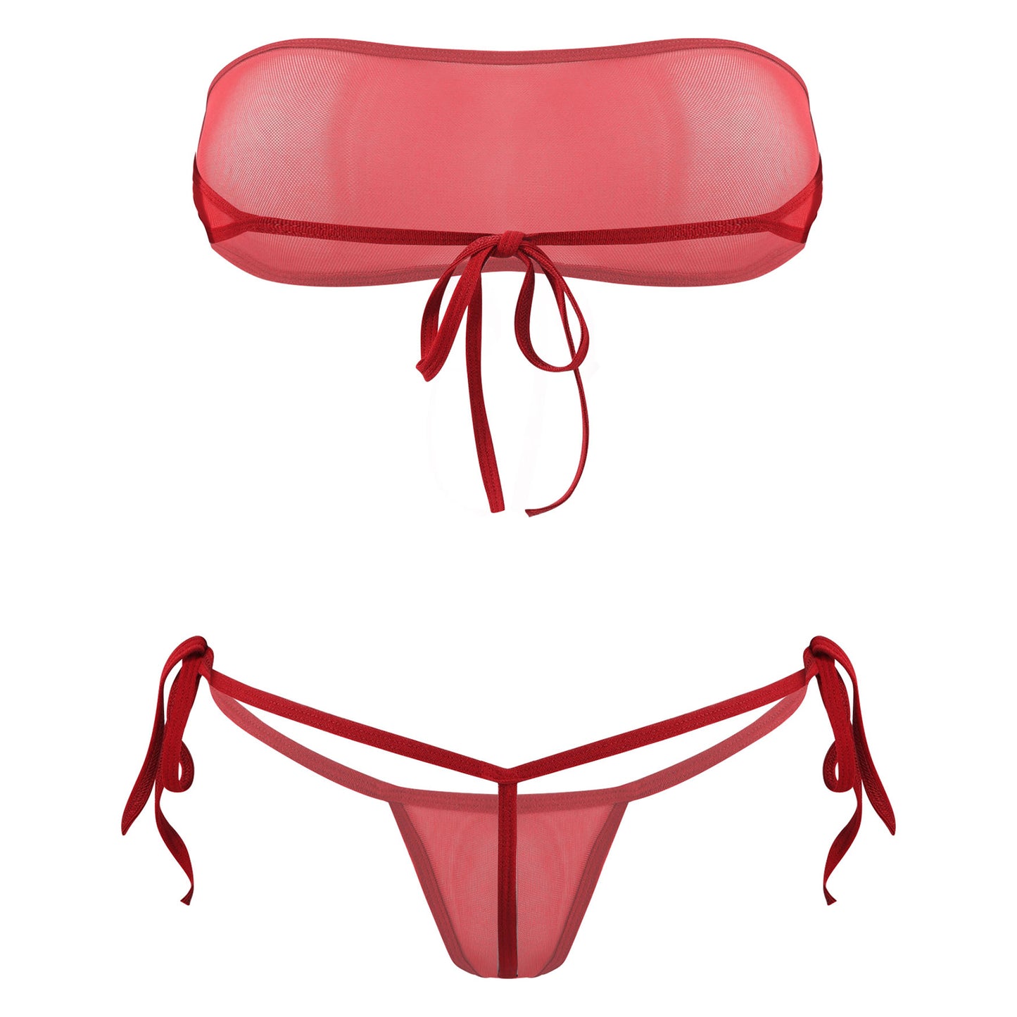 Traje de baño de malla transparente para mujer, conjunto de bikini triangular con microcordones y tanga, traje de baño de 2 piezas, ropa de playa sexy, bikini