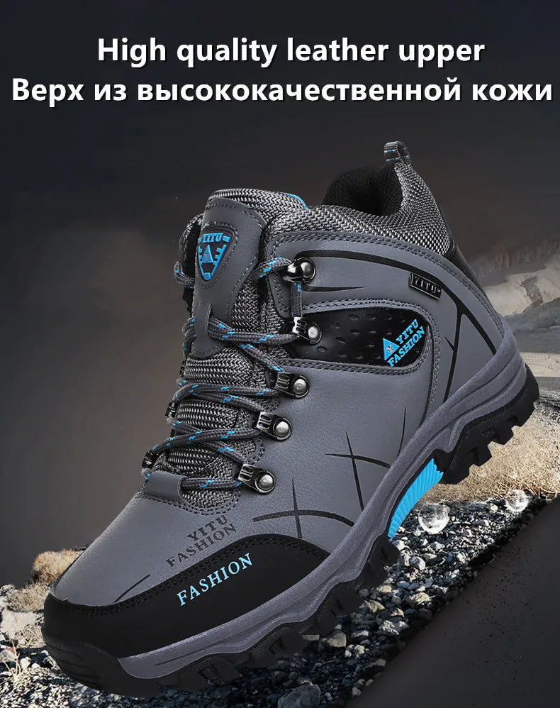 Botas de nieve de invierno para hombre, impermeables, de cuero, muy cálidas, para exteriores, senderismo, trabajo, talla 39-47