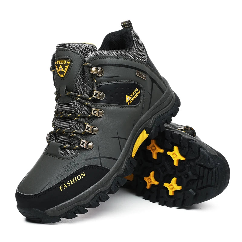Botas de nieve de invierno para hombre, impermeables, de cuero, muy cálidas, para exteriores, senderismo, trabajo, talla 39-47