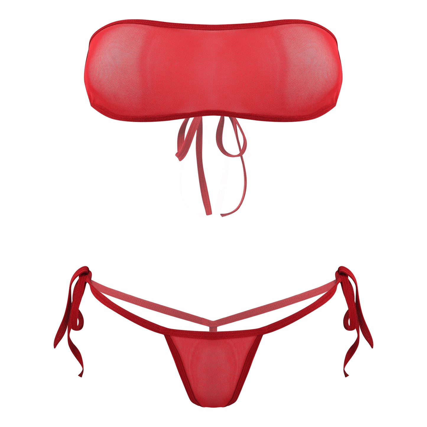 Traje de baño de malla transparente para mujer, conjunto de bikini triangular con microcordones y tanga, traje de baño de 2 piezas, ropa de playa sexy, bikini