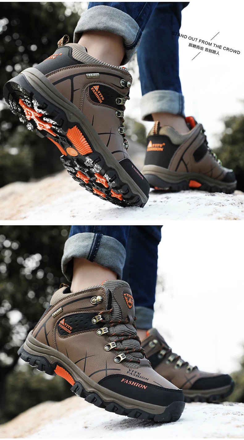 Botas de nieve de invierno para hombre, impermeables, de cuero, muy cálidas, para exteriores, senderismo, trabajo, talla 39-47