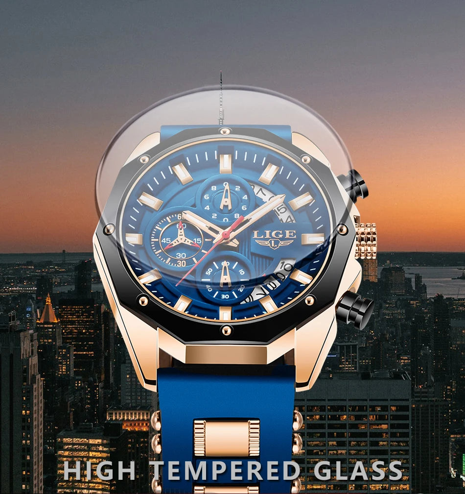 LIGE 2024 - Nuevos relojes de moda para hombre, marca superior de lujo, reloj deportivo de silicona, reloj de cuarzo con fecha, reloj de pulsera resistente al agua, cronógrafo