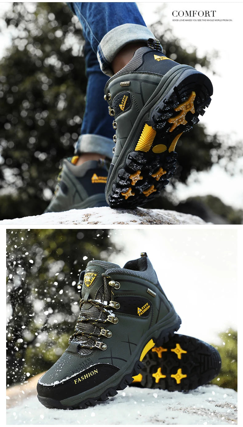 Botas de nieve de invierno para hombre, impermeables, de cuero, muy cálidas, para exteriores, senderismo, trabajo, talla 39-47