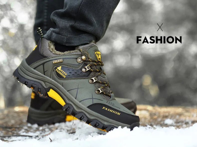 Botas de nieve de invierno para hombre, impermeables, de cuero, muy cálidas, para exteriores, senderismo, trabajo, talla 39-47