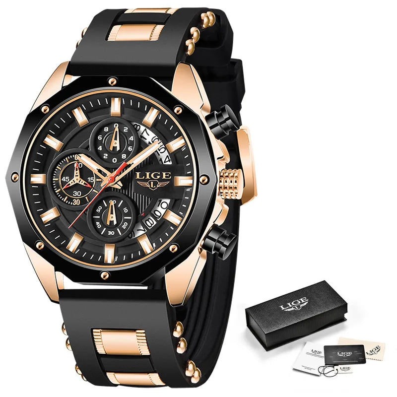 LIGE 2024 - Nuevos relojes de moda para hombre, marca superior de lujo, reloj deportivo de silicona, reloj de cuarzo con fecha, reloj de pulsera resistente al agua, cronógrafo