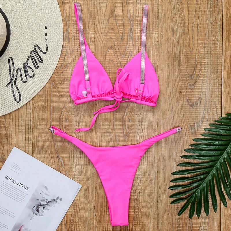 Sexy Shiny Sequins Mini Micro Thong Bikini Women Swimsuit Female Swimwear Two pieces Bikini set Brazilian Bathing Suit Swim Lady