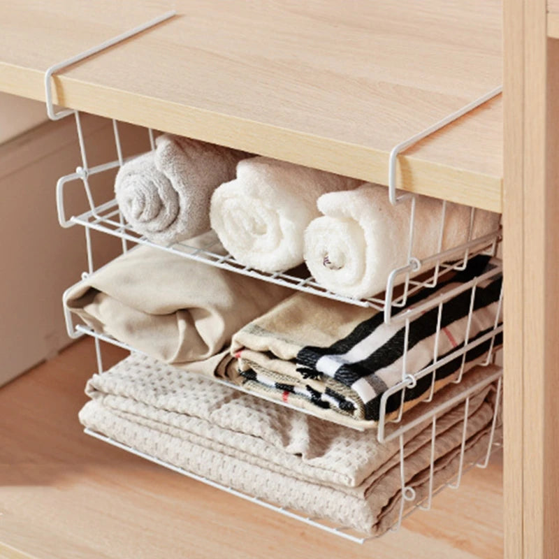 Cesta de almacenamiento rectangular para debajo de los estantes, brazos de ajuste cómodo, alambre de hierro, organización debajo de los estantes, resistente a la oxidación.