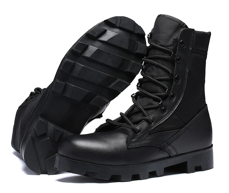TaoBo 2024 Original Military Leather Boots Size 40-45 Men High Top Tactical Desert Combat Shoes SWAT Army Hiking Boot Zapatos