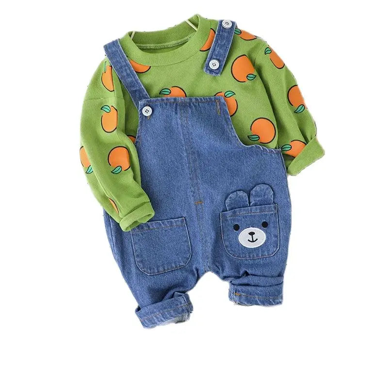 Ropa bonita para bebé, camiseta informal + peto vaquero, pantalones vaqueros, conjunto de ropa para niño y niña, ropa para niños de 1, 2, 3 y 4 años