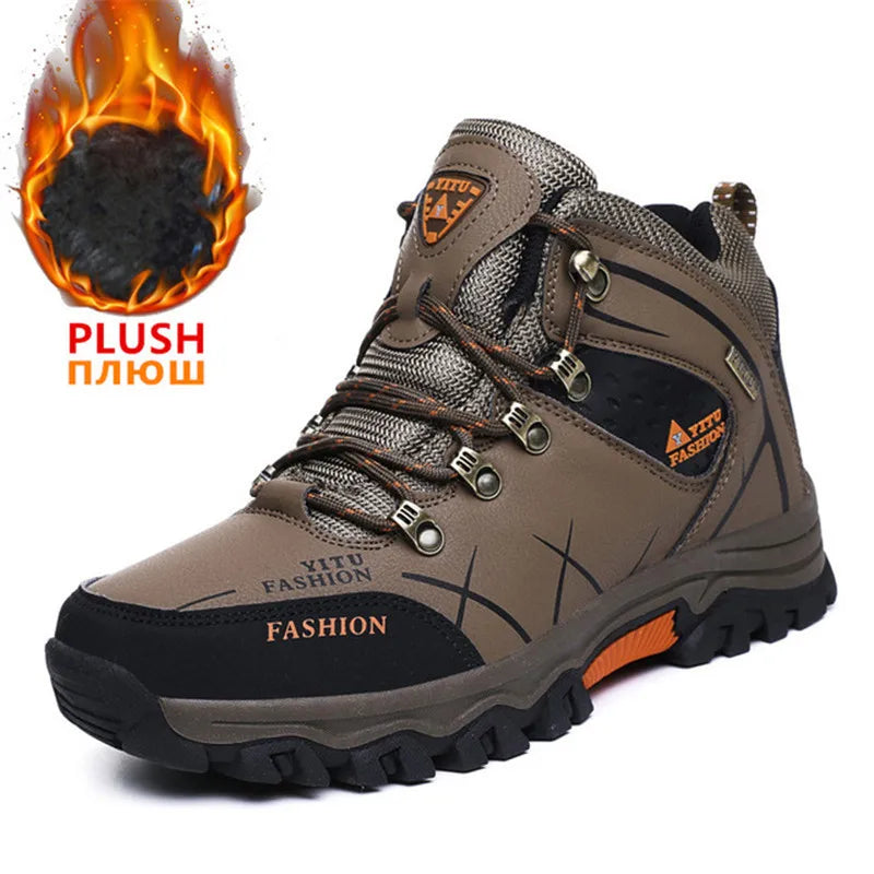 Botas de nieve de invierno para hombre, impermeables, de cuero, muy cálidas, para exteriores, senderismo, trabajo, talla 39-47