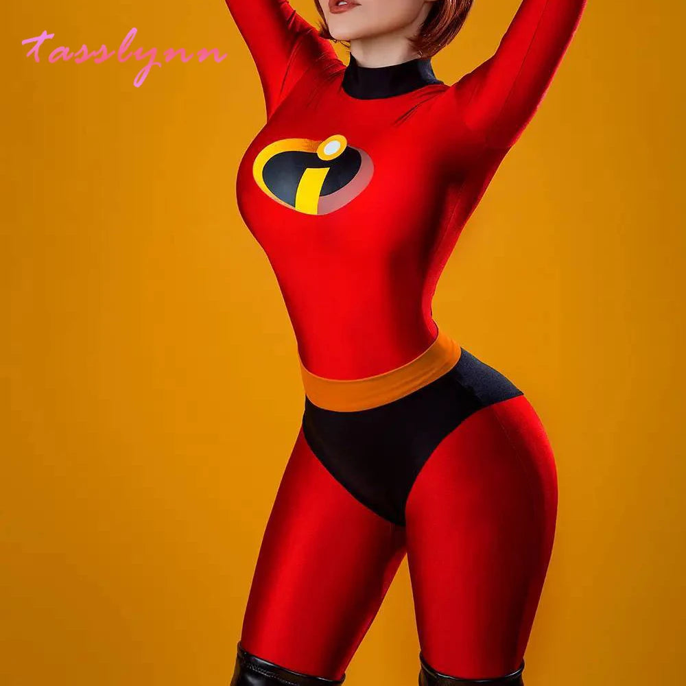 Mr Mrs Incredibles Cosplay Elastigirl Hulk Spider Family Adult Kid Suit Jumpsuit Bodysuit Halloween Costumes for Women
