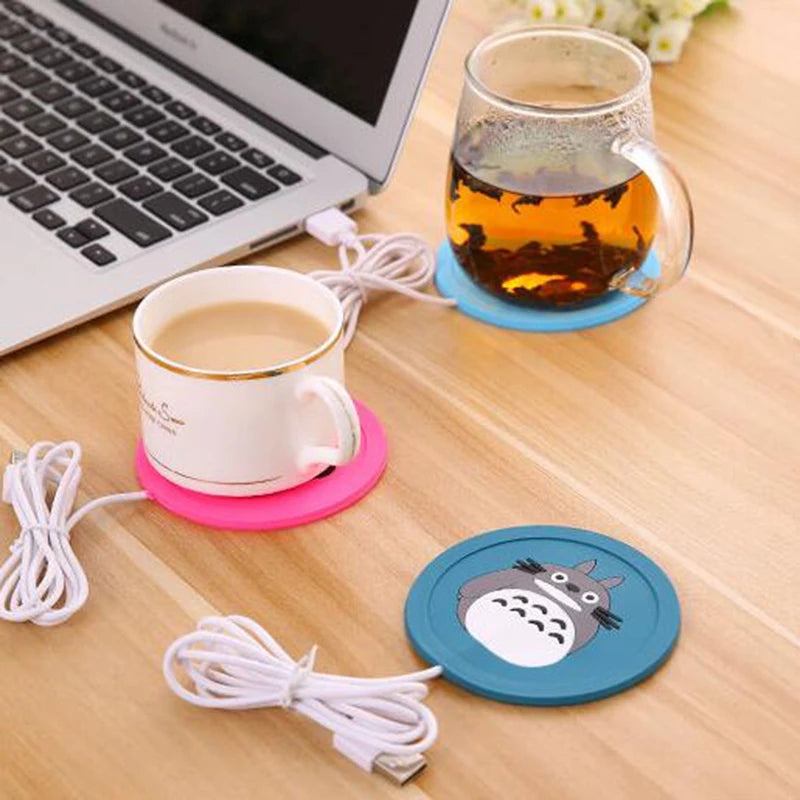 Calentador USB de silicona con dibujos animados para tazas, bandeja calefactora para café, té y bebidas, bonito regalo