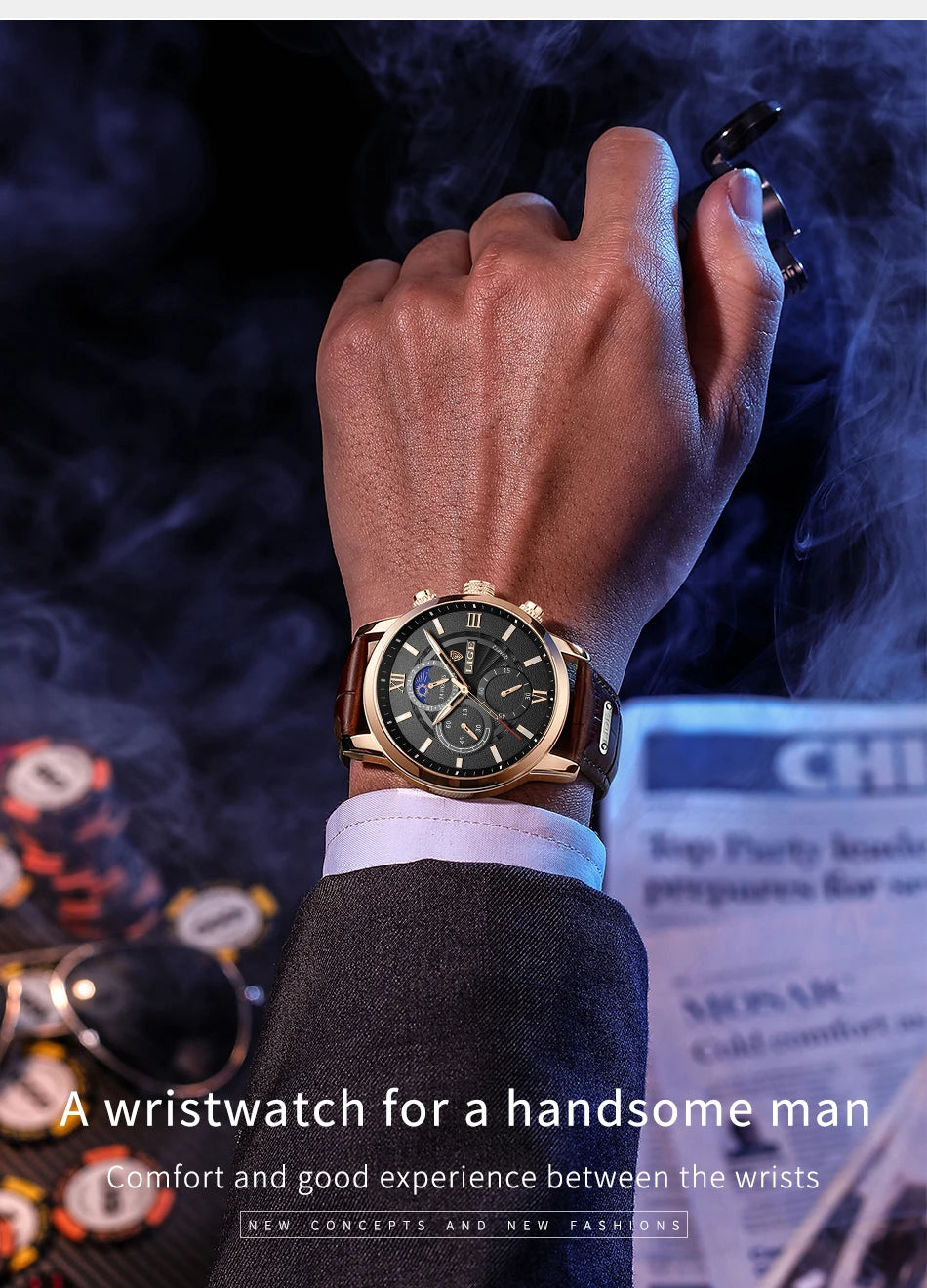 Nuevos relojes LIGE para hombre, marca superior de lujo, reloj de pulsera para hombre, reloj de cuarzo de cuero, reloj deportivo resistente al agua para hombre, reloj Masculino