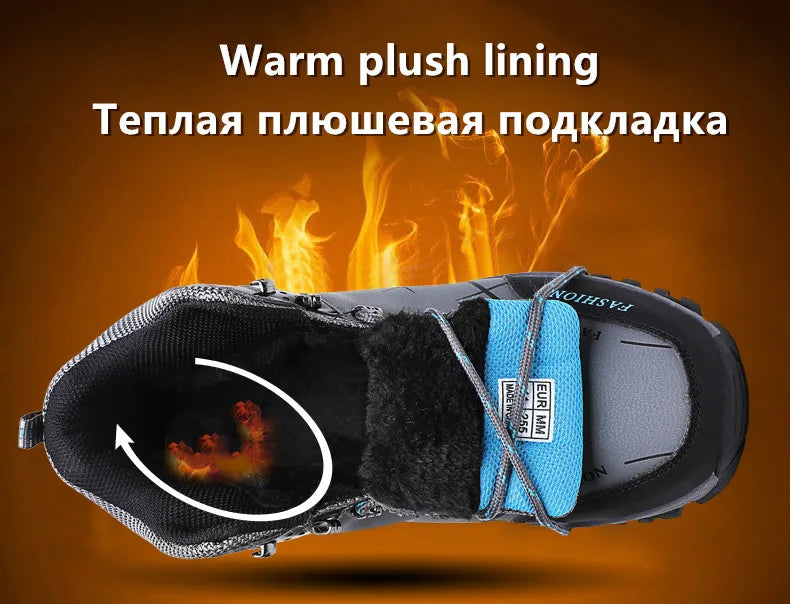 Botas de nieve de invierno para hombre, impermeables, de cuero, muy cálidas, para exteriores, senderismo, trabajo, talla 39-47