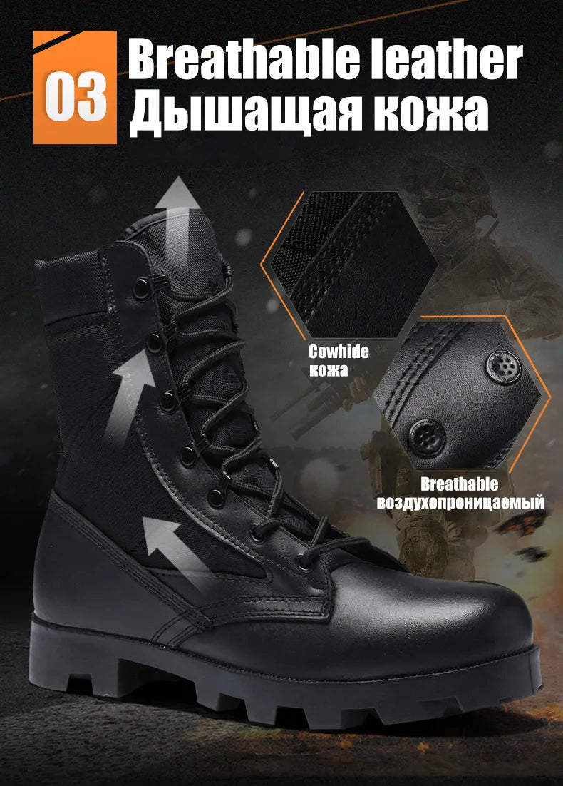 TaoBo 2024 Original Military Leather Boots Size 40-45 Men High Top Tactical Desert Combat Shoes SWAT Army Hiking Boot Zapatos