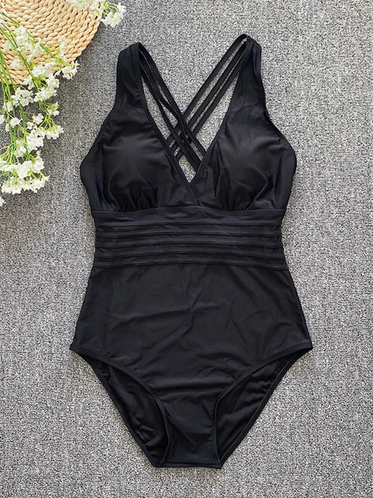 Traje de baño de una pieza sexy 2023 para mujer, con vendaje cruzado y espalda descubierta, monokini de realce, ropa de playa