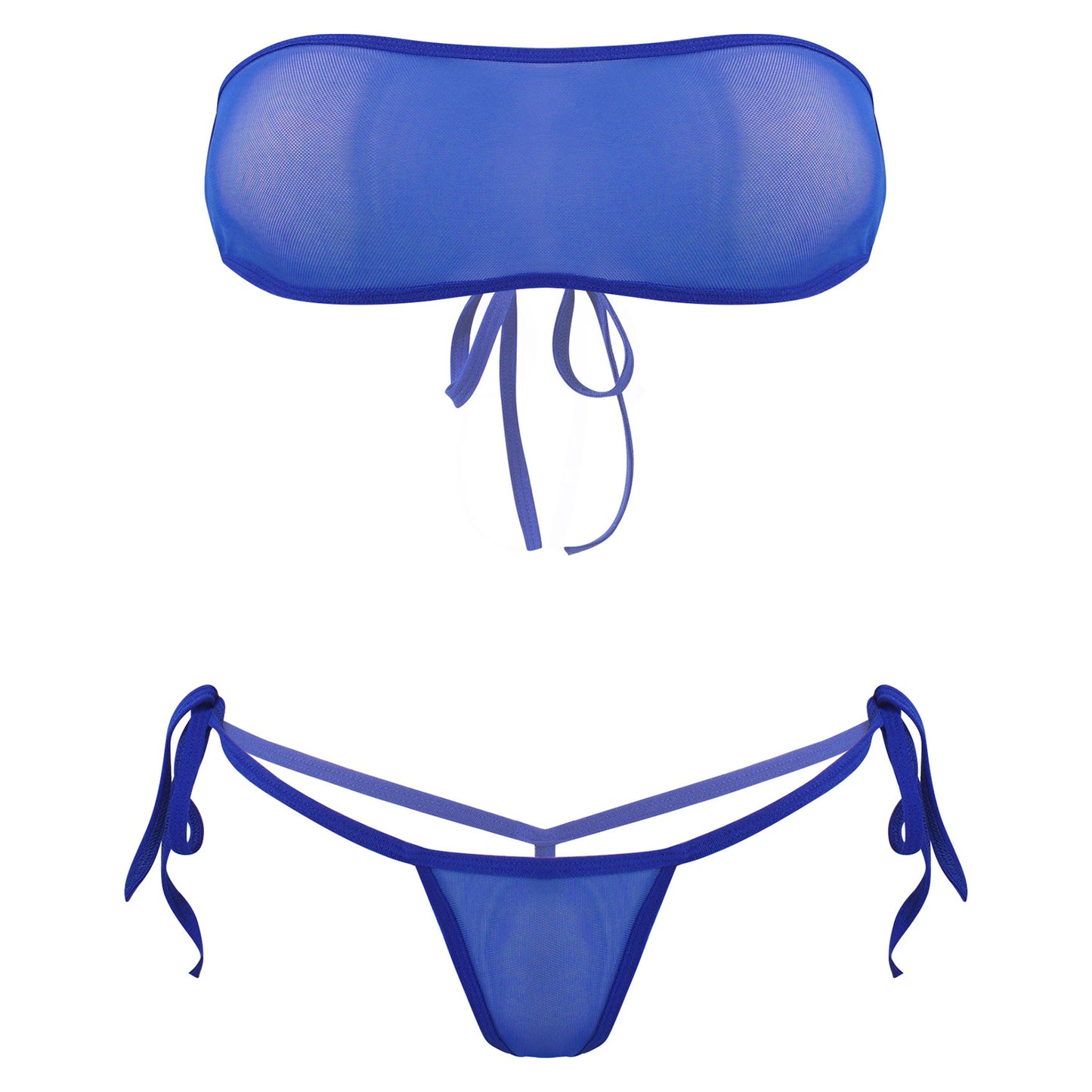Traje de baño de malla transparente para mujer, conjunto de bikini triangular con microcordones y tanga, traje de baño de 2 piezas, ropa de playa sexy, bikini