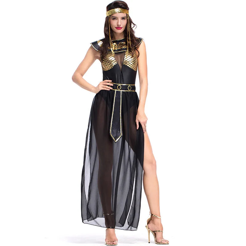 Umorden Carnival Party Halloween Egyptian Cleopatra Costume Women Adult Egypt Queen Cosplay Sexy Golden Fancy Dress