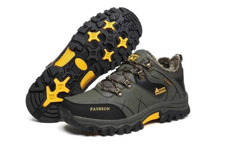 Botas de nieve de invierno para hombre, impermeables, de cuero, muy cálidas, para exteriores, senderismo, trabajo, talla 39-47