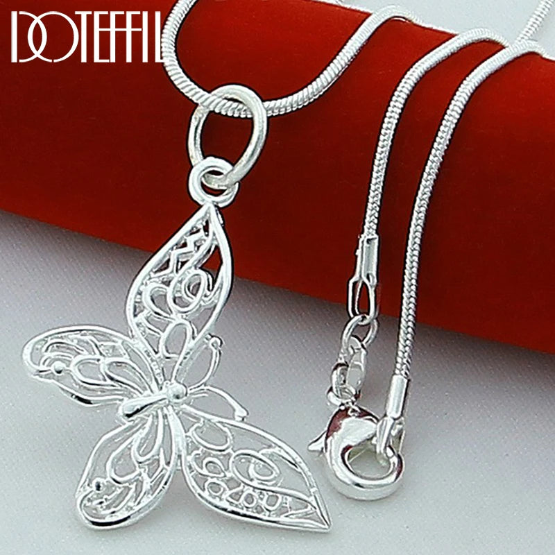 Collar con colgante de mariposa de plata de ley 925 DOTEFFIL, cadena de serpiente de 45,7 cm, 50,8 cm, 52,8 cm y 76,2 cm, para mujer, joyería de compromiso y boda.