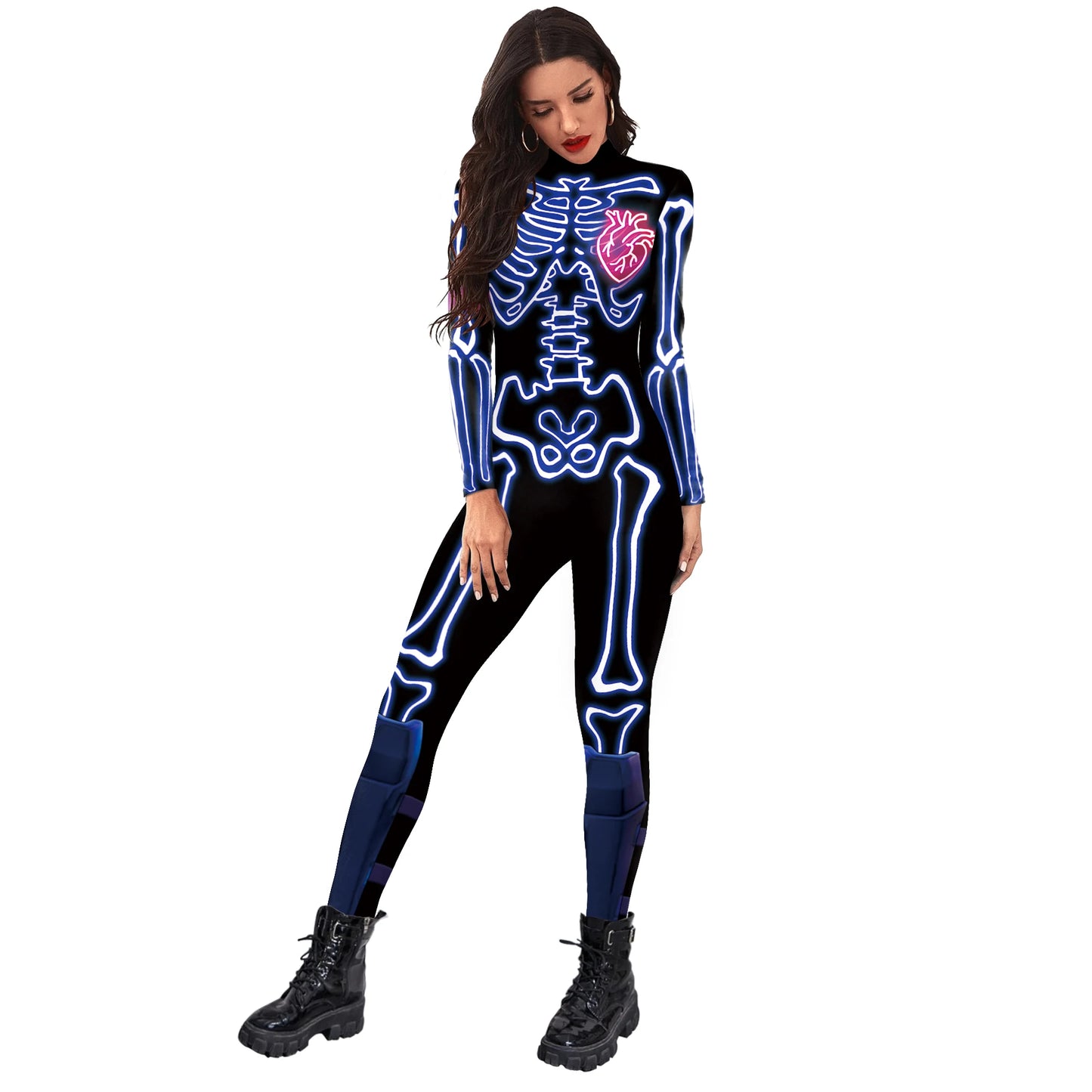 Color Cosplayer Halloween Skeleton Printed Jumpsuits Women Halloween Performance Outfits Party Cosplay Costume Zentai Fitness