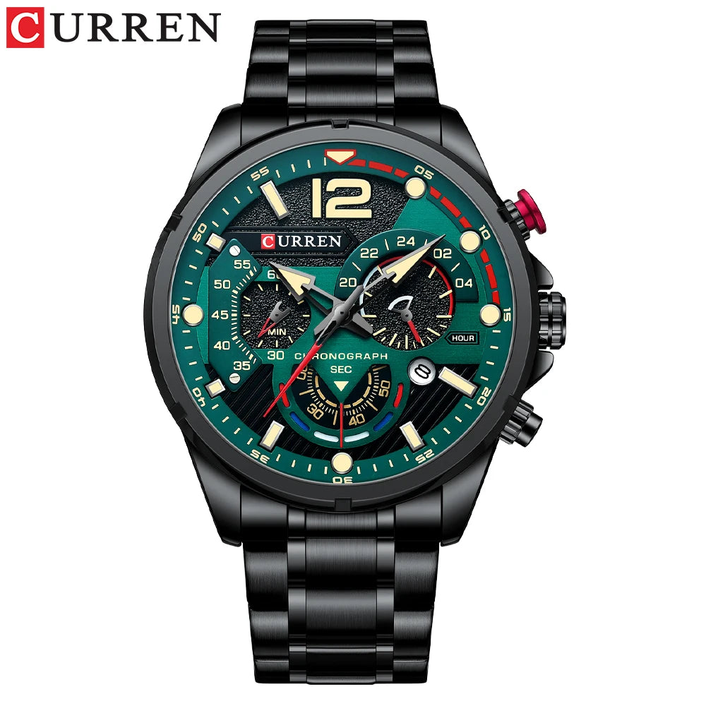 Relojes de cuarzo de moda CURREN para hombre, reloj de pulsera deportivo informal con esfera cronógrafo de acero inoxidable y luminoso