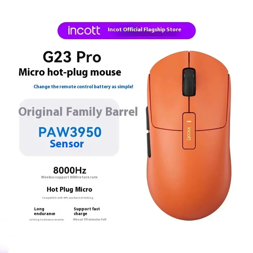 Ratón inalámbrico Incott G23 Pro 8K PAW3950, bajo retardo, batería larga, RGB, para juegos de deportes electrónicos, ligero, accesorios para PC y gamers.