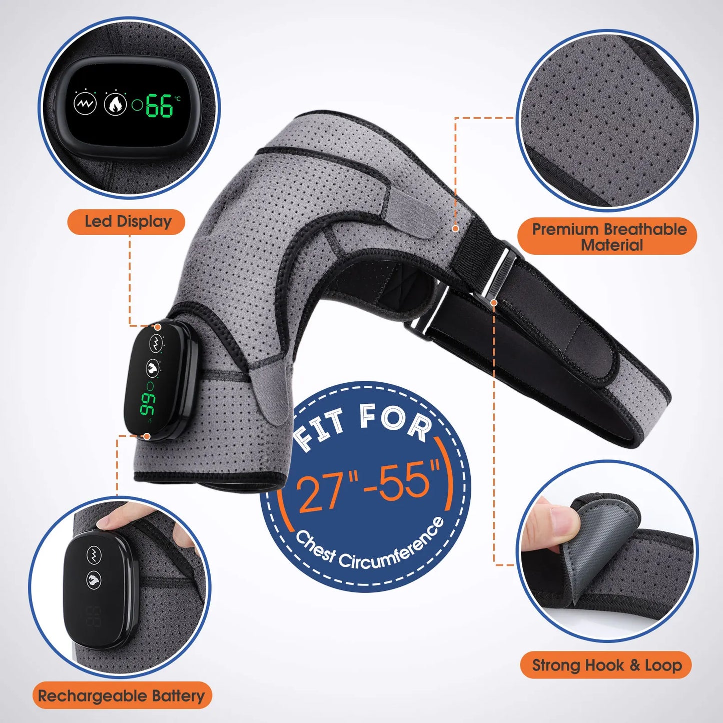 Masajeador de hombros con calefacción eléctrica, soporte para espalda y hombros con calefacción, cinturón de masaje de hombros con calefacción ajustable para la relajación muscular del brazo.