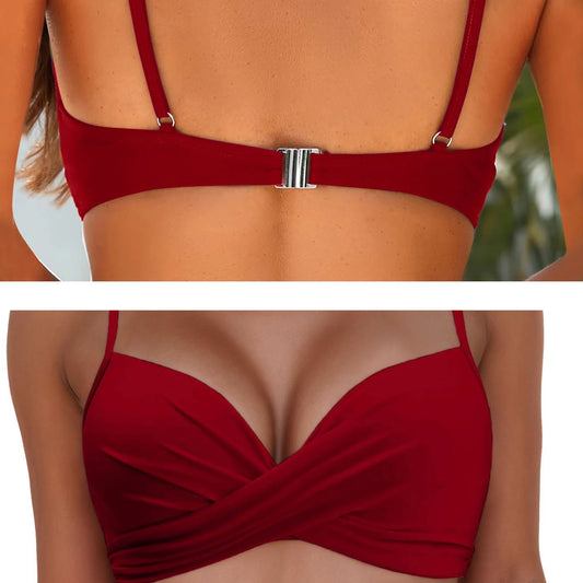 Sexy Ladies Beachwear Bra Tops Black for Swimwear Female Low Waist Swimsuit Women V-Neck Front Knotted Bikini Top Bathing Suit