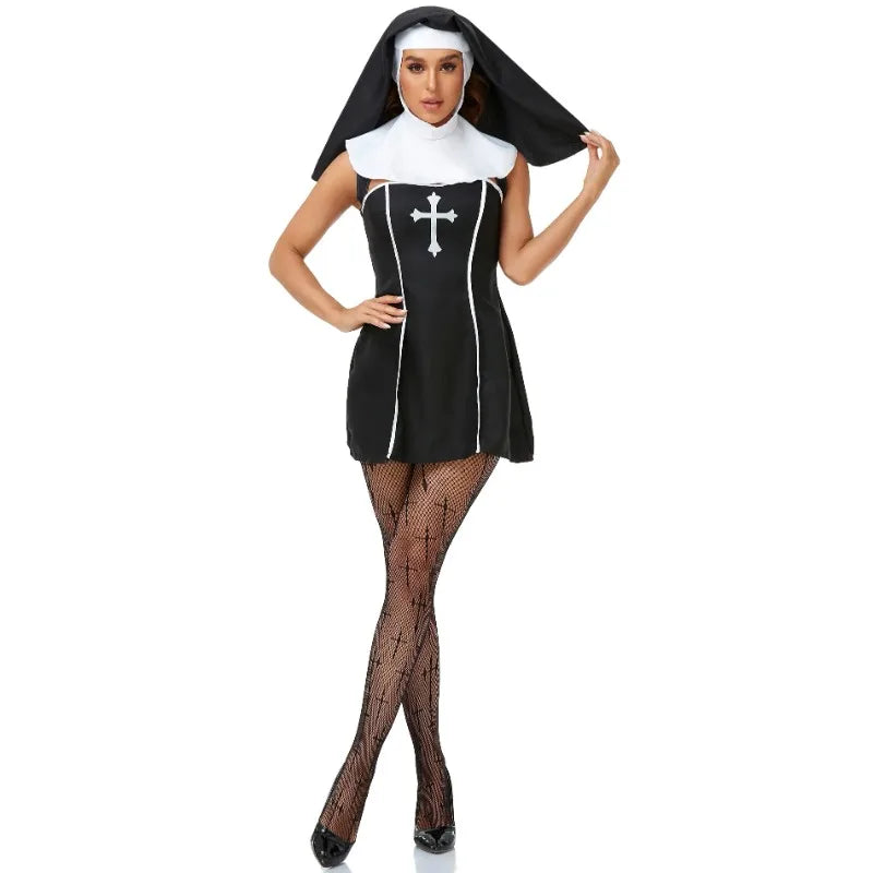 Easter Halloween Cosplay Party Costume Adult Sexy Nun Role Play Stage Fancy Party Dress