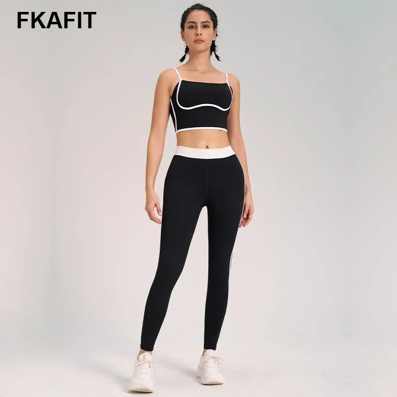 Traje de yoga deportivo para mujer, conjunto de entrenamiento de fitness, color melocotón, con espalda integrada, top de yoga, chaleco de cintura alta, top corto para levantar la cadera, pantalón de yoga para gimnasio