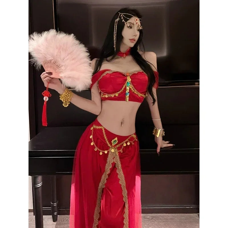Role Playing Sexy Western Region Dancer Peacock Princess Greek Goddess Costume Hot Egyptian Indian Dancer Exotic Costume Stage