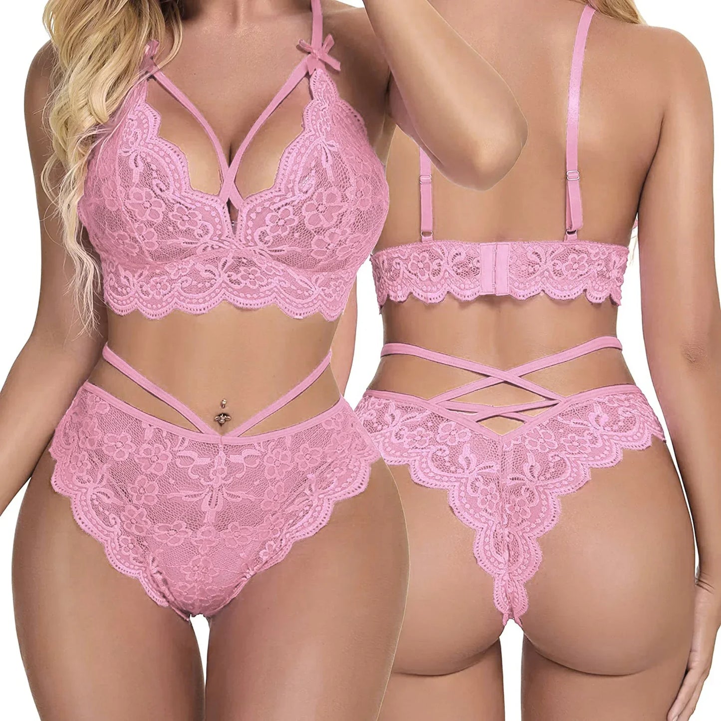 Conjunto de lencería sexy de red roja, estilo europeo y americano, con cadena de amor hueca, malla transparente y liguero.