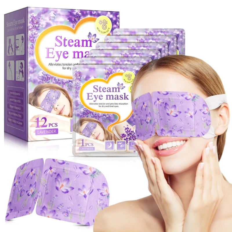 12 piezas de mascarilla para ojos autocalentable desechable con almohadilla térmica para ojos, mascarilla hidratante para ojos con calor, mascarilla para dormir de lavanda para uso diario