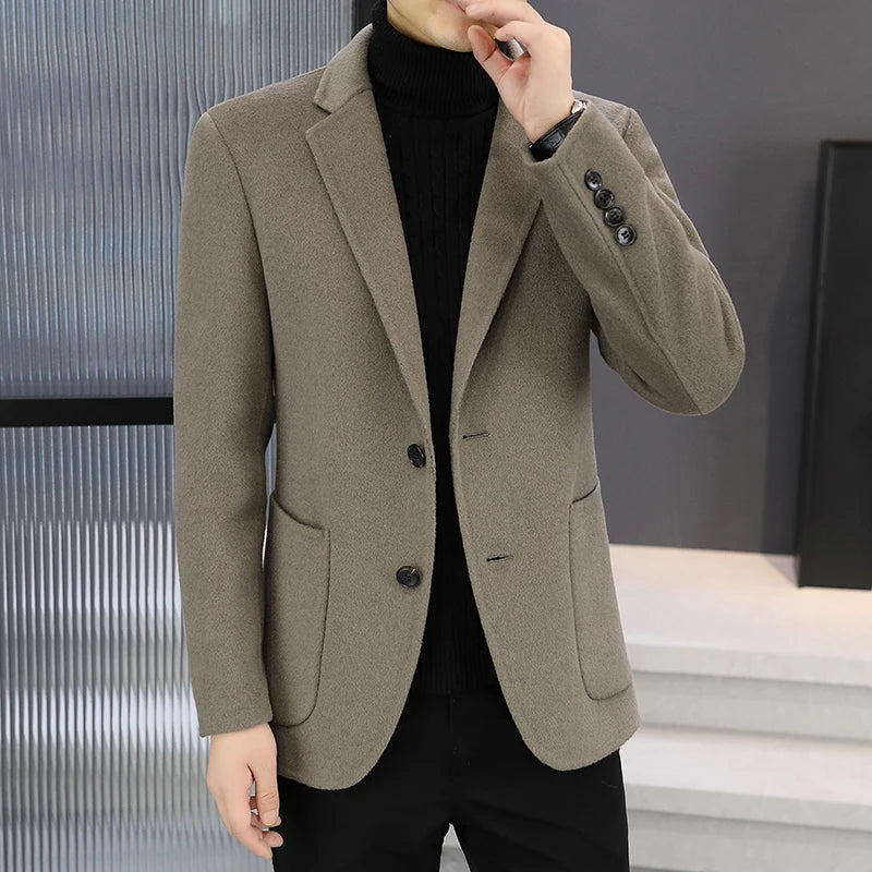 Slim Fit Detachable Down Liner Men's Woolen Coat High Quality 2025 Autumn Winter Casual Solid Color Short Style Warm Wool Jacket