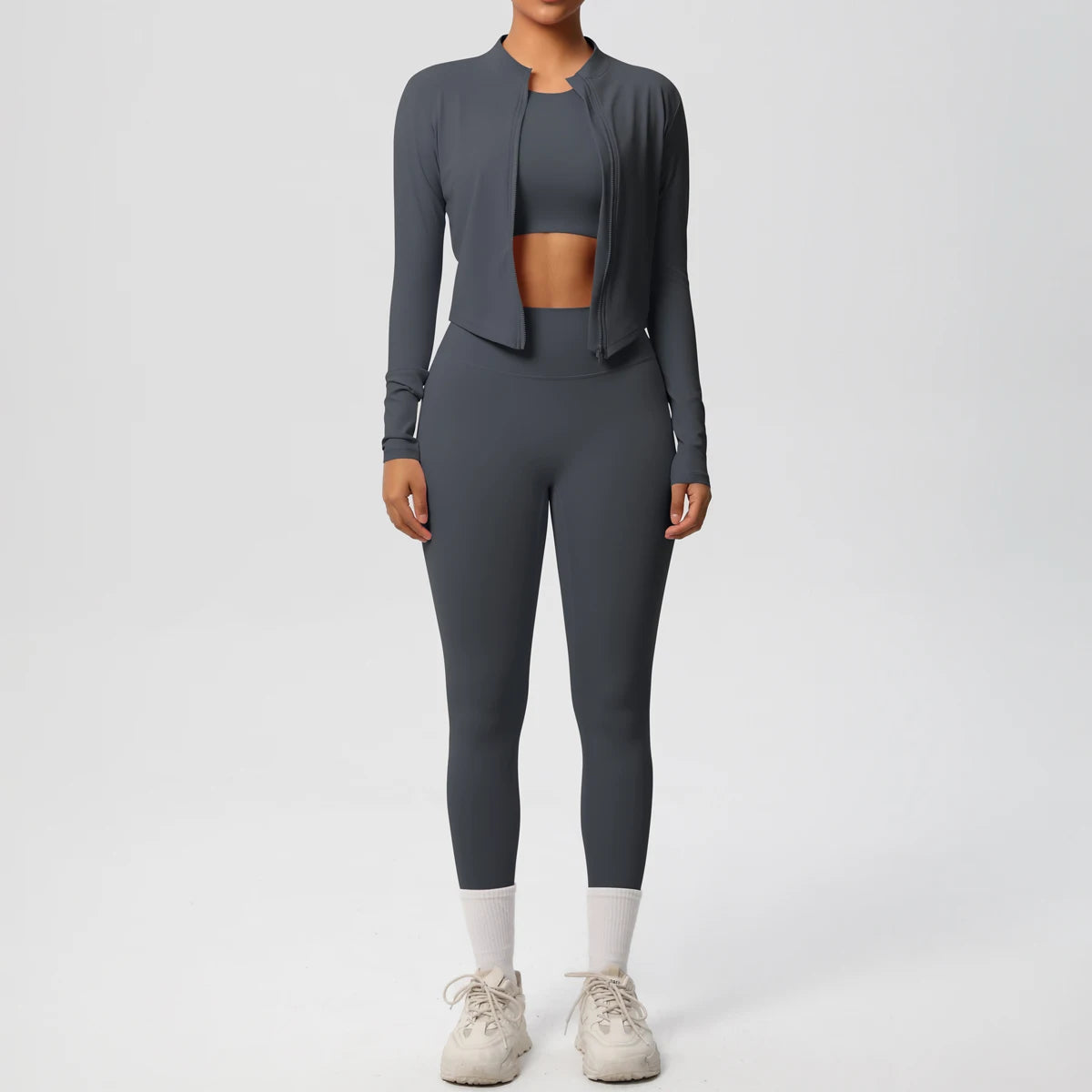 Conjunto de leggings de yoga, top deportivo con cremallera y manga larga, transpirable, para correr al aire libre, pantalones de yoga ajustados e informales, ropa de fitness