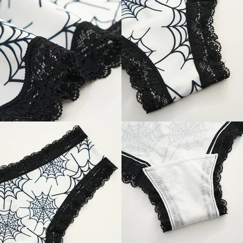 Ropa interior para mujer, bragas sexys con borde de encaje, estilo gótico, lencería con calavera rosa, pantalones triangulares cómodos y transpirables personalizados
