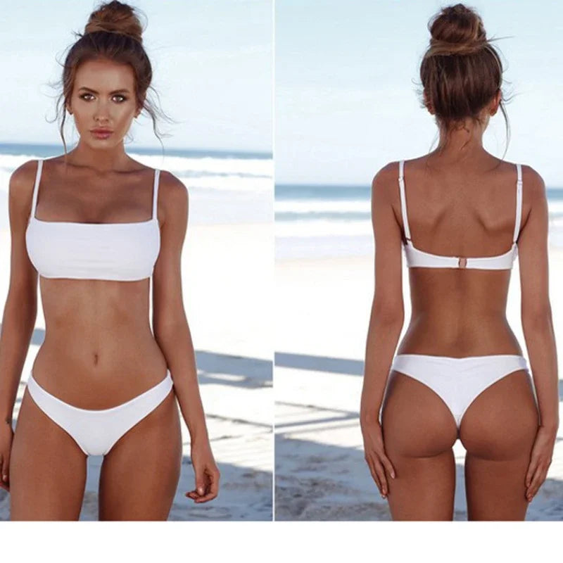 Sexy White Push Up Bikini Set Women Swimsuit Solid Micro Biquini Brazilian Plus Size Swimwear Female Low Waist Bathing Suit XL