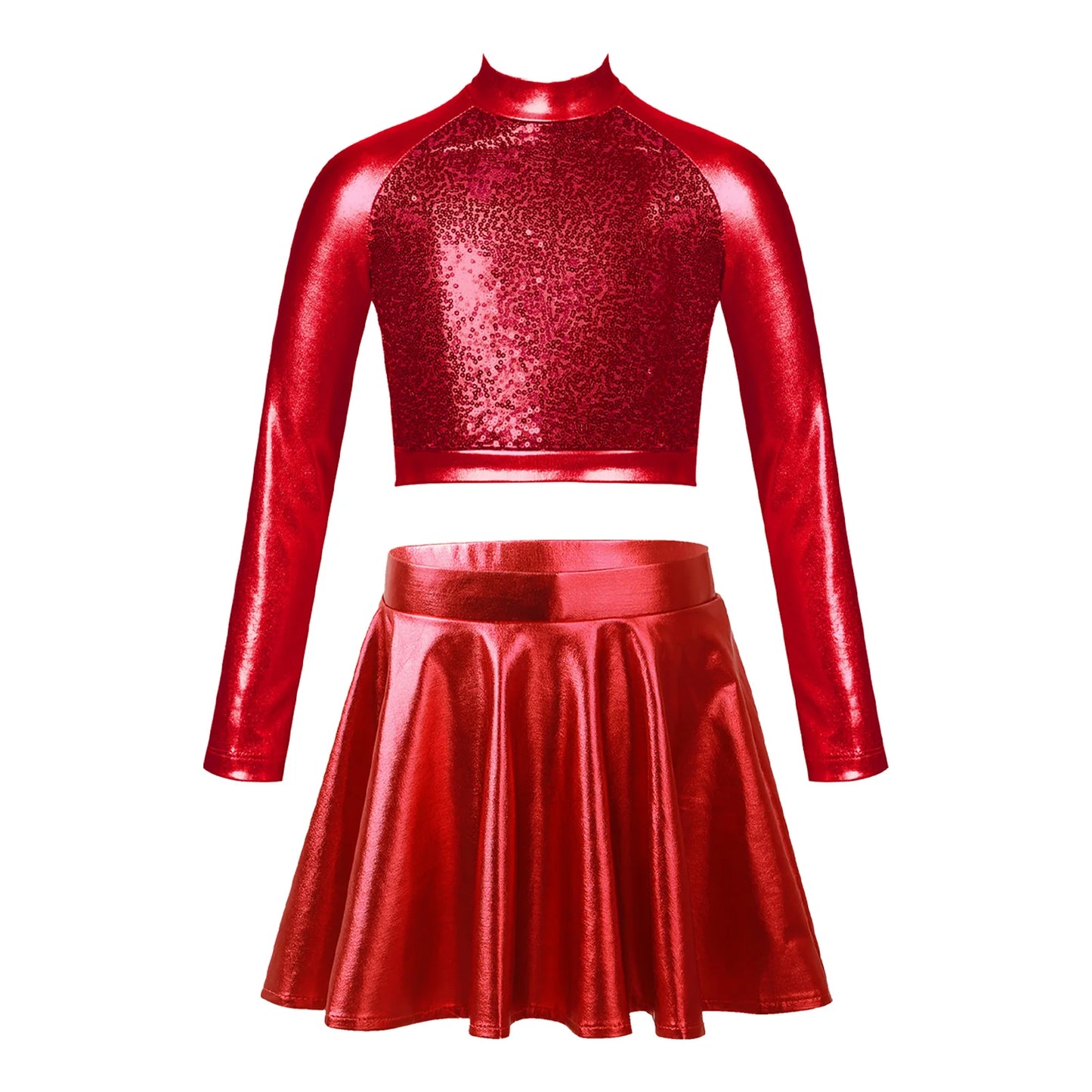 Ropa para niños, blusas sin mangas metálicas para niñas, minifalda plisada acampanada, conjunto de 2 piezas para niños, ropa de baile
