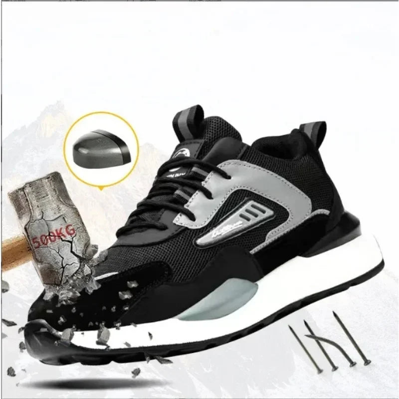 Zapatos de trabajo para hombre nuevos, con punta de acero, antigolpes y antipuñalamientos, transpirables y antideslizantes.